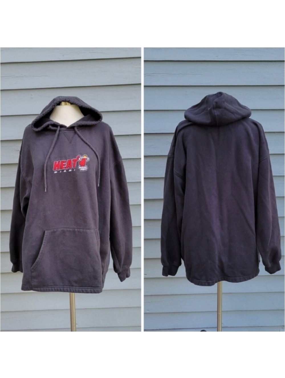 Vintage 90s y2k Black Embroidered Miami Heat Logo NBA Pullover Hoodie Sweatshirt